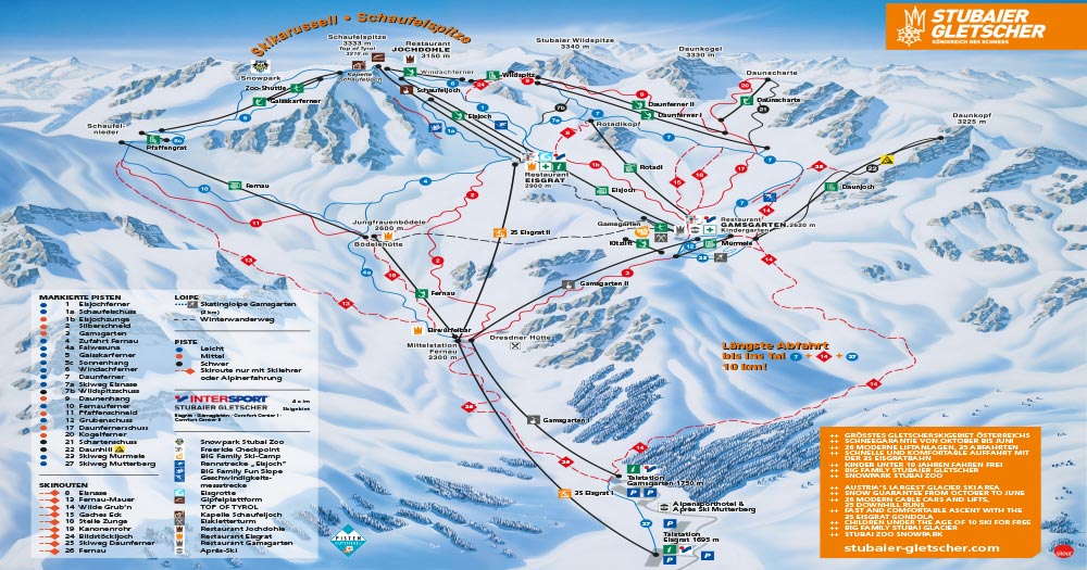 Lift- und Pistenplan vom Stubaier Gletscher