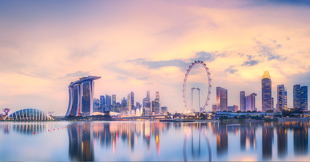 Singapur - Skyline mit Blick auf die Marina Bay