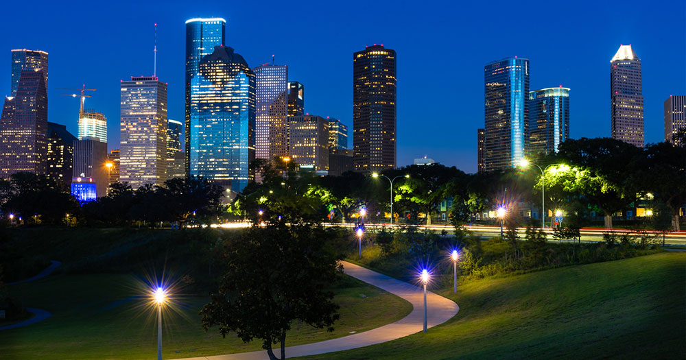 Houston - Abendlicher Blick auf Downtown Houston